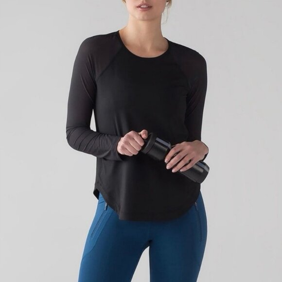 Lululemon Athletica Smooth Stride Long Sleeve Running Shirt Black Mesh Size 6 - Picture 1 of 5